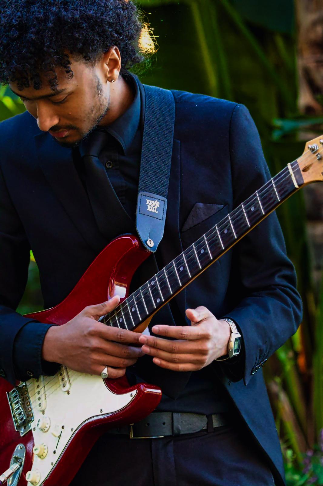 Close-up of a live electric guitar performance